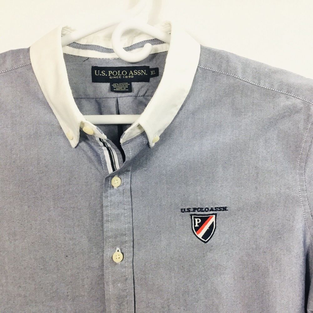 U S Polo Assn Mens Shirt Blue White Button Down Long‎ Sleeve Logo Size XL